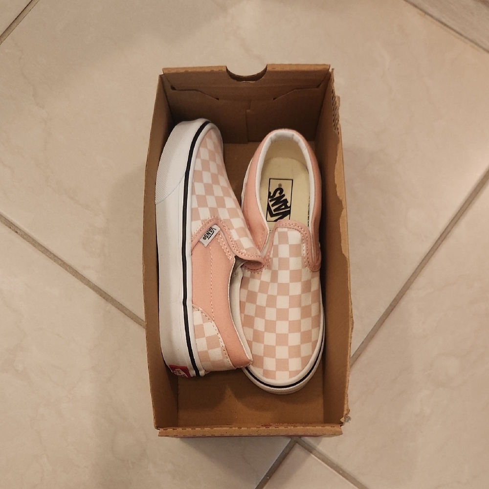 Vans Kids Pink and White Checkerboard Slip-On Sneakers